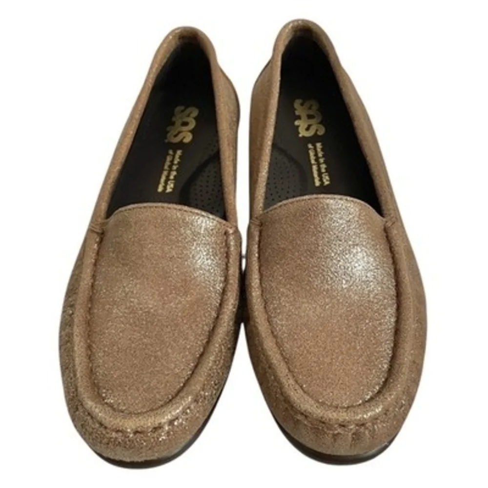 SAS Simplify Sunstone Gold Metallic Leather Moccasin Loafer Women's Size 6.5 NIB